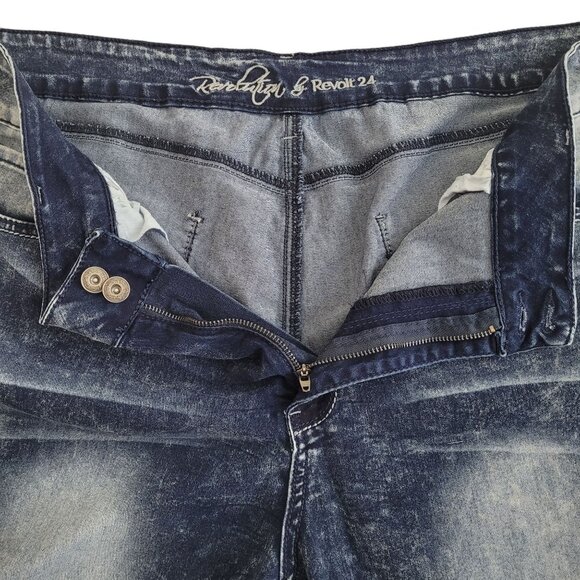 Womens Jeans Blue Dark Wash Distressed Straight Jeans Size 24 Revolution By Revo - Picture 5 of 11